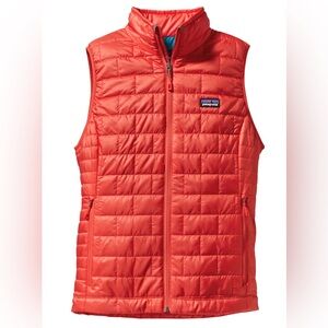 Patagonia Women’s Nano Puff Vest Quilted Packable Coral Orange Teal Blue Size L